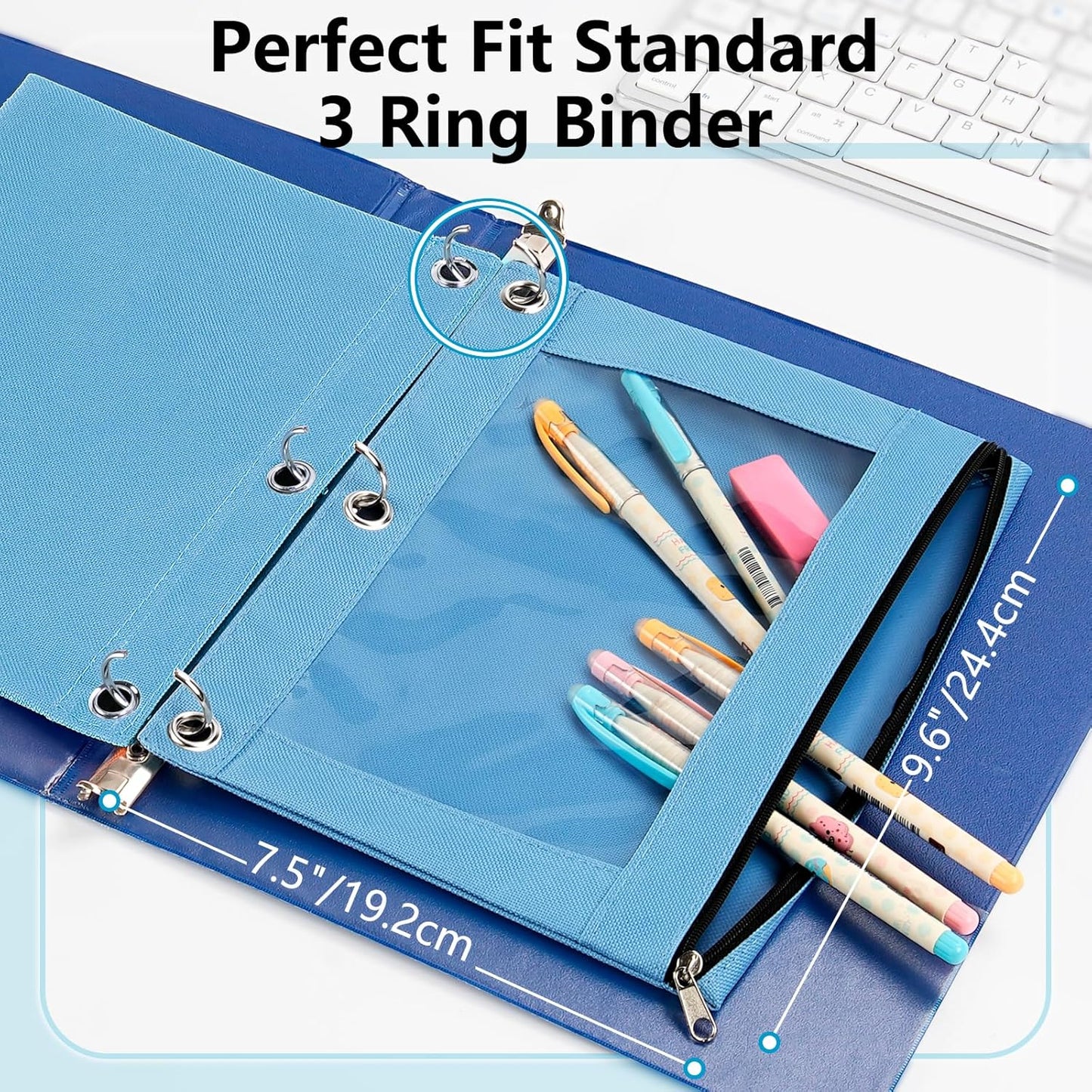 Forvencer 12 Pack Pencil Pouches for 3 Ring Binder, Smooth Zipper 3 Ring Binder Pencil Pouch, Multi-Color Pencil Case for Binder, Clear Top Binder Pencil Pouch, Pencil Bag with 3 Re-enforced Grommets