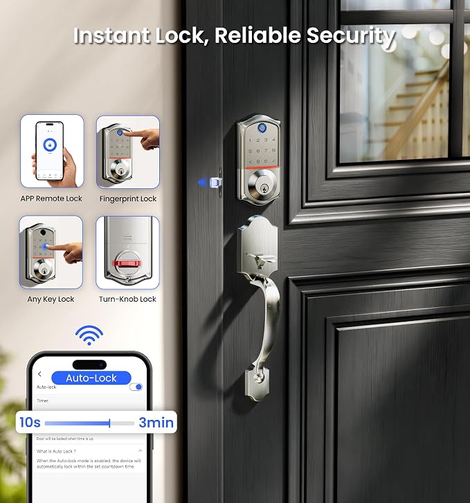 Veise VE017G-H Wi-Fi Smart Fingerprint Front Door Lock Set, Remote App Control - Image 7
