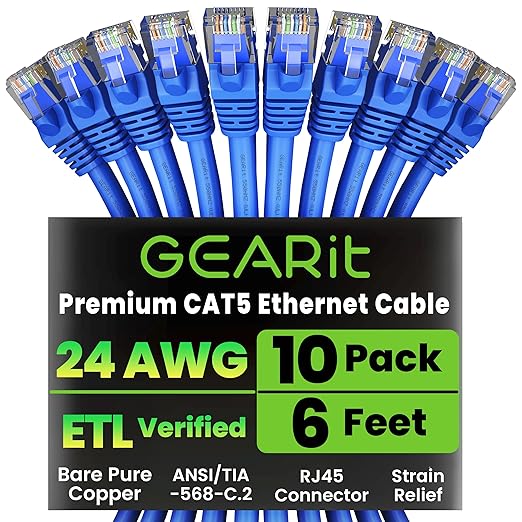 GearIT 10-Pack, Cat5e Ethernet Patch Cable 6 Feet by GEARit
