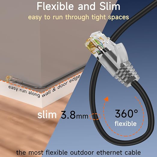 Cat6a Slim Ethernet Patch Cable 25ft Outdoor & Indoor, Flexible 10G Cat6 - Image 2