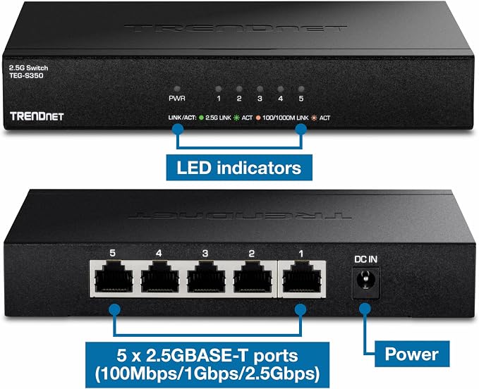TRENDnet 5-Port Unmanaged 2.5G Gaming Switch, 5 x 2.5GBASE-T Ports, 25Gbps - Image 9