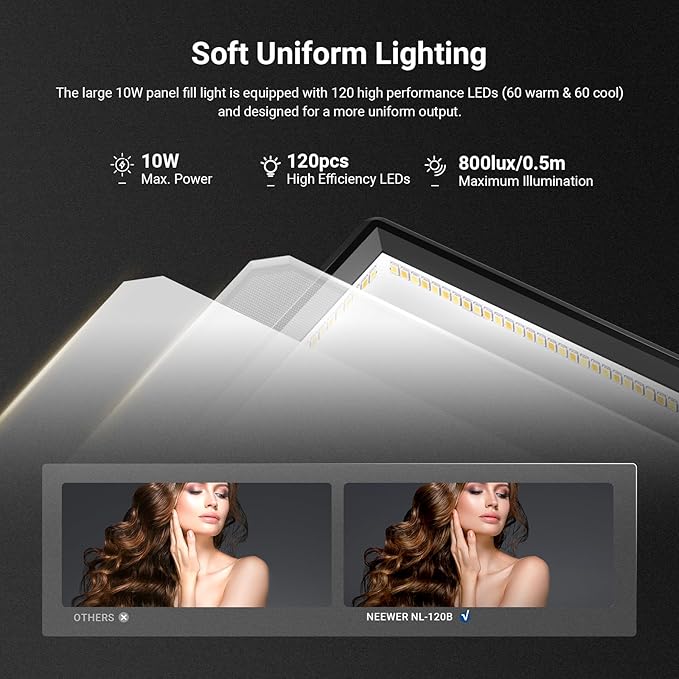NEEWER Basics 9" LED Light Panel, 3200-5600K Edge Lit Dimmable Camera Soft Key - Image 3