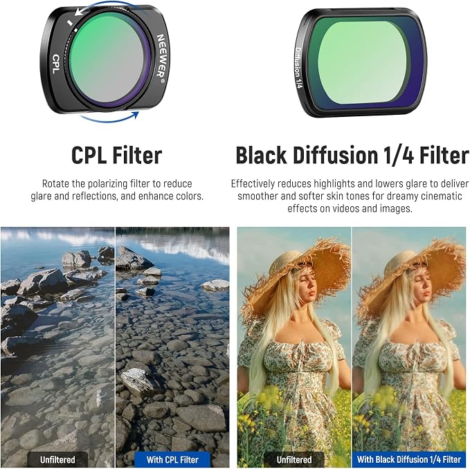 NEEWER HD Variable ND + CPL + Black Diffusion 1/4 Filter Set - Image 4