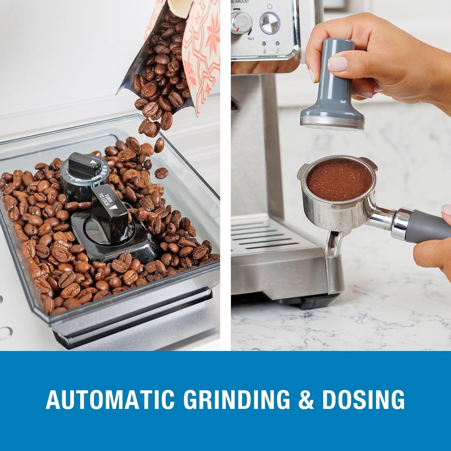 Kenmore Espresso Machine - Semi Automatic Coffee Maker With Auto Tamper, Auto Cleaning, Milk Steamer & Frother, Bean Grinder, Make Professional Barista Style Cappuccino, Café Latte, Stainless Steel