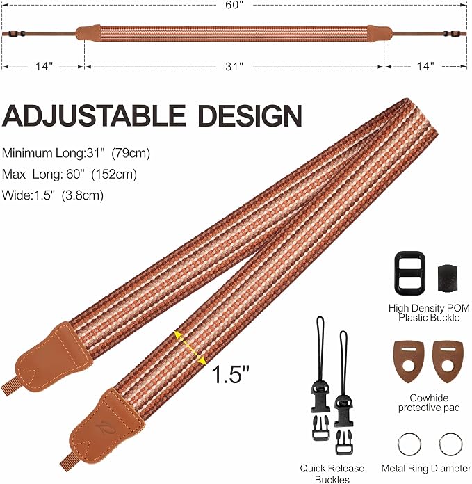 Padwa Lifestyle Striped Brown Camera Strap - Image 6