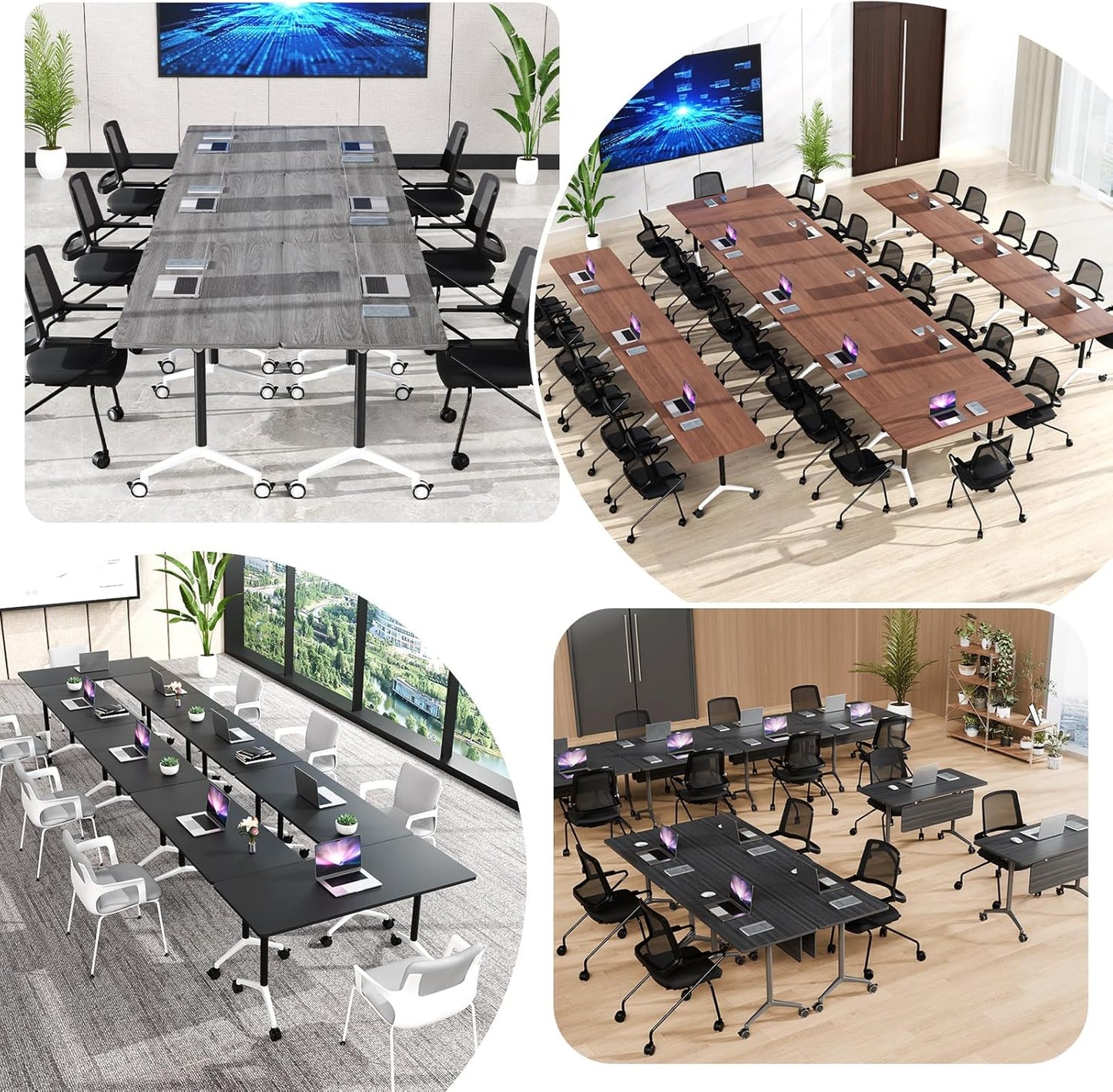 Conference Room Table, Folding Conference Tables,Thicken Grey Tabletop,Flip Top Wooden Seminar Meeting Room Table for Conference Room Offices (8, Grey, 70.8”)