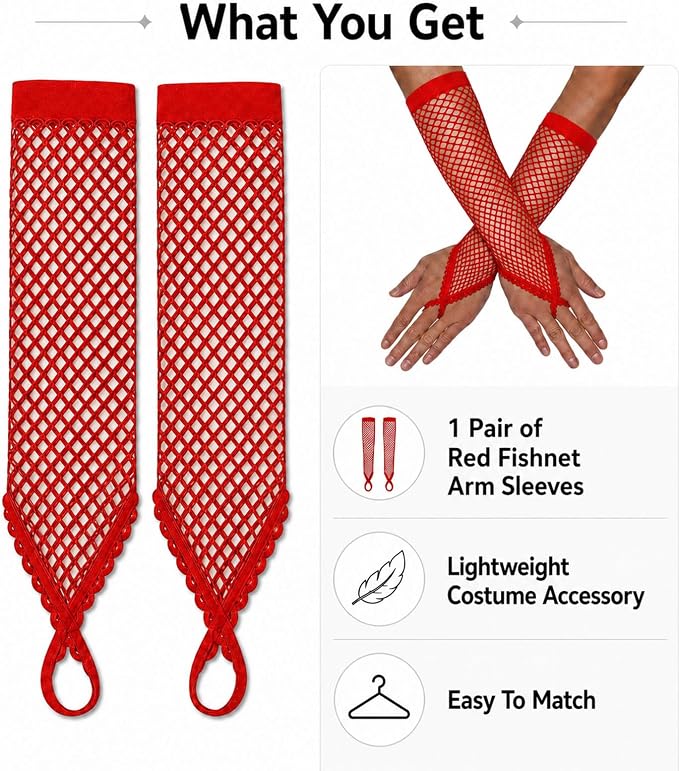 Seeksmile Women's Girls 80's Theme Party Emo Fingerless Arm Fishnet Gloves - Image 2