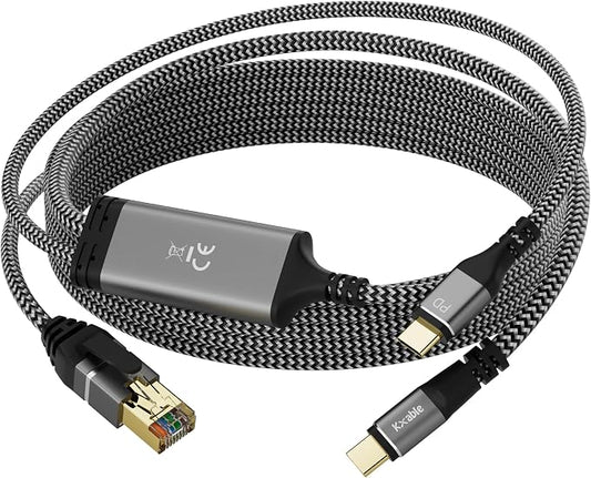 USB C to Ethernet Cable 6 FT, Type C to RJ45 Cord by Kxable