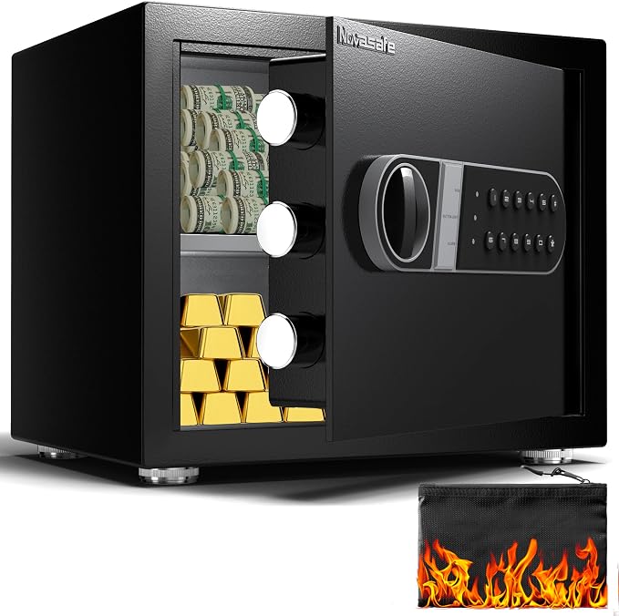Safe Box, Home Safe with Key & Fireproof Waterproof Bag, Money Safe by Novasafe