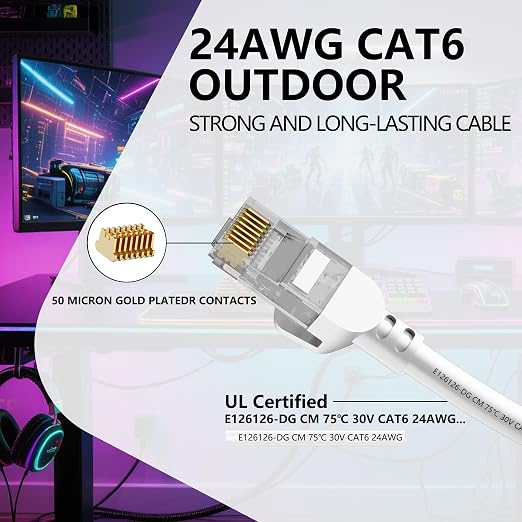 Jadaol Cat 6 Ethernet Cable 50 ft, Outdoor&Indoor, Support Cat8/7 Network LAN - Image 2