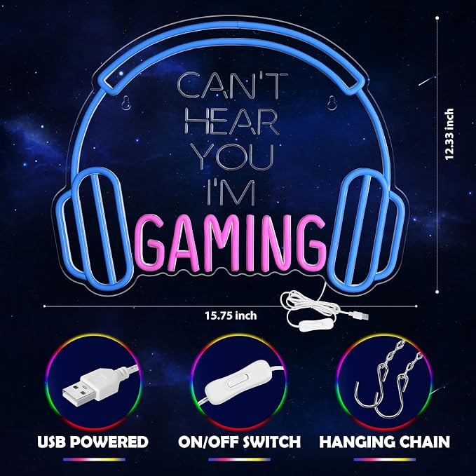 Kavaas Gaming Neon Sign, Can't Hear You I'm Gaming Headset LED Sign - Image 5