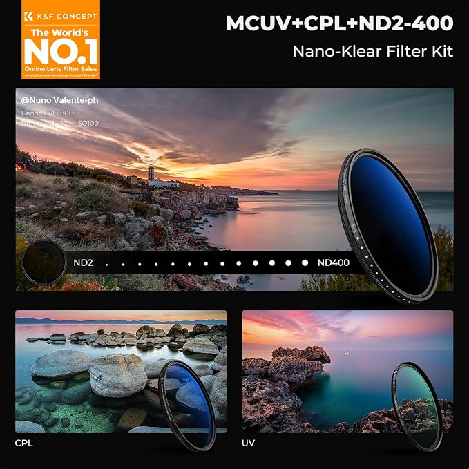 K&F Concept 40.5mm UV/CPL/ND2-400 Lens Filters Kit-18 Multi-Layer Coatings - Image 2