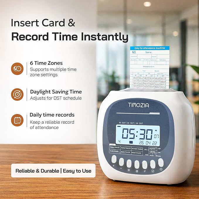 Time Clock for Employees Small Business, 6 U.S. Time Zones, Automatic Daylight - Image 2