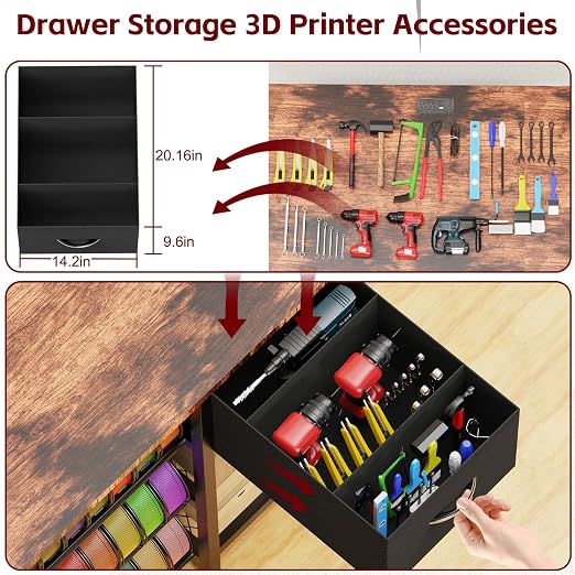 3D Printer Stand with Filament Storage Rack, 3D Printer Table with Power Outlet - Image 8
