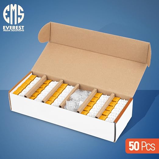 Everest 90° Angled RJ45 Cat6A Keystone Jacks 50-Pack in Yellow - Image 2