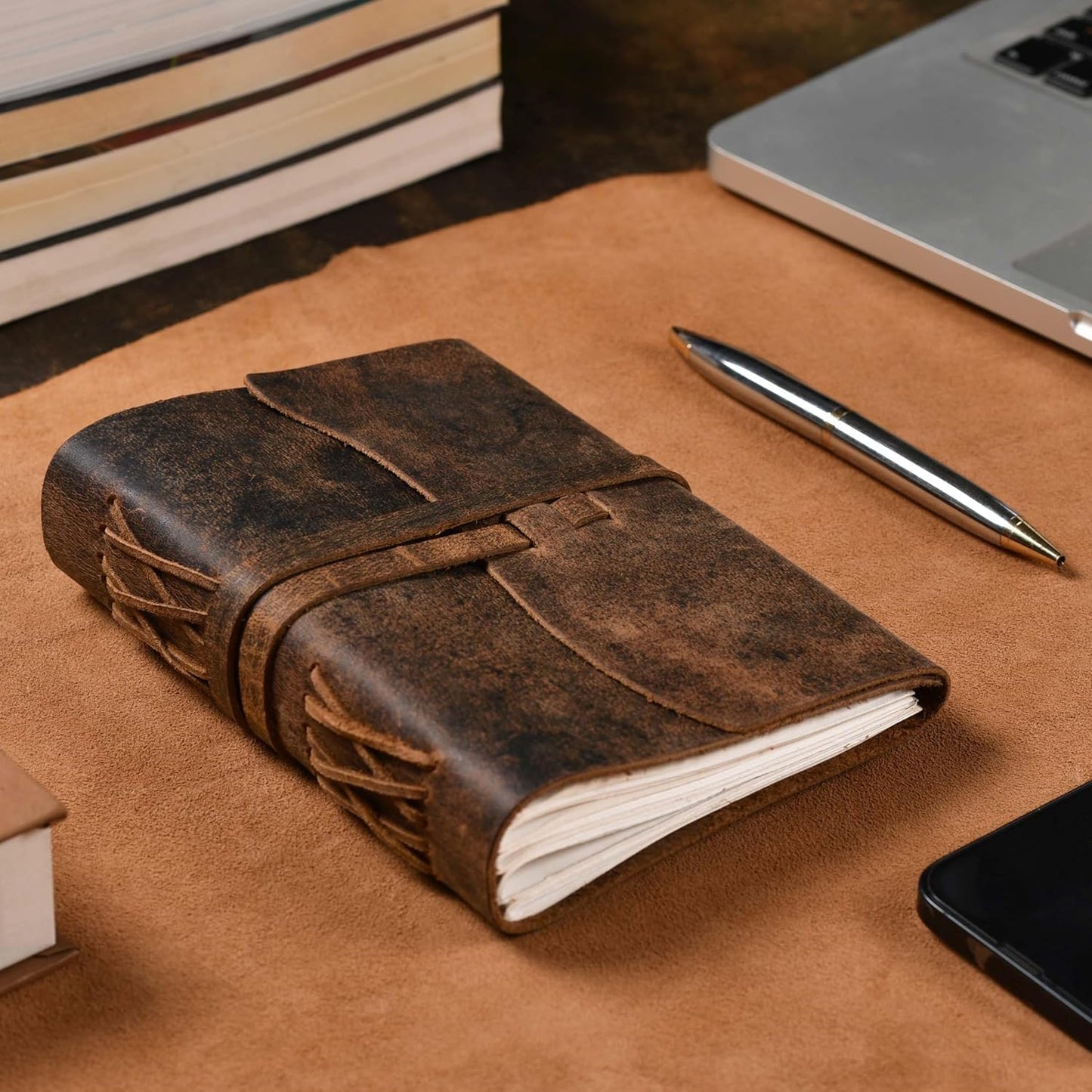 LEATHER VILLAGE Vintage Leather Journal 8"x6" - Brown | 240 Lined Pages | Rustic Notebook for Travel, Office & Personal Use | Handmade College Ruled Diary for Men & Women