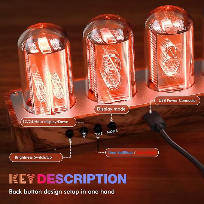 ClocTeck Nixie Tube Clock Walnut Digital Clock, Support Wi-Fi Time SYNC - Image 6
