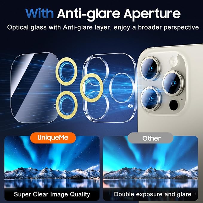 UniqueMe for 3 Pack iPhone 15 Pro/iPhone 15 Pro Max Camera Lens Protector - Image 4