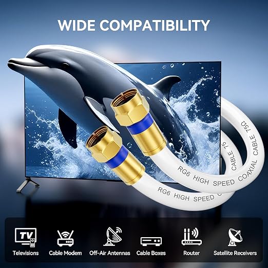Coaxial Cable 3ft/6ft/10ft/15ft/25ft/50ft/60ft/75ft/100ft, RG6 Coax Cable - Image 6