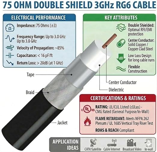 KUNOVA (TM 15 FT RG-6 Satellite TV Coaxial Cable RG6 3.5 Ghz 15FT New - Image 3