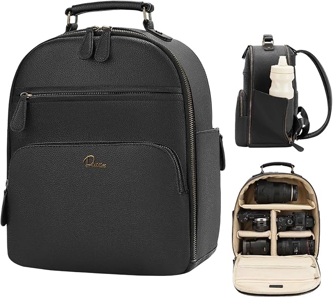 Small Camera Backpack Classic PU Leather by Divvia