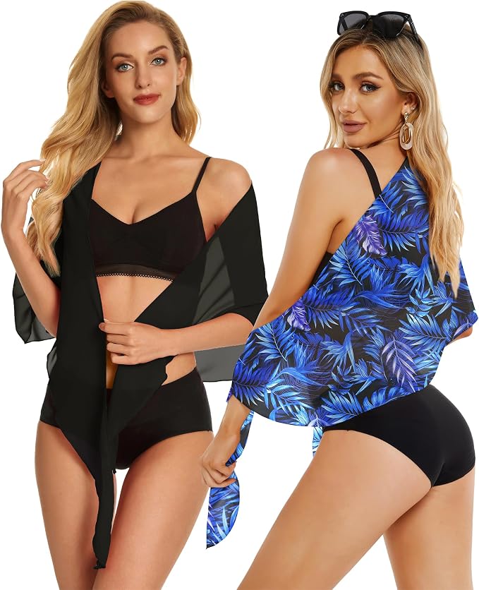 CHICGAL 2 Pieces Women Beach Sarong Bathing Suit Wrap Skirt Sheer Bikini - Image 5