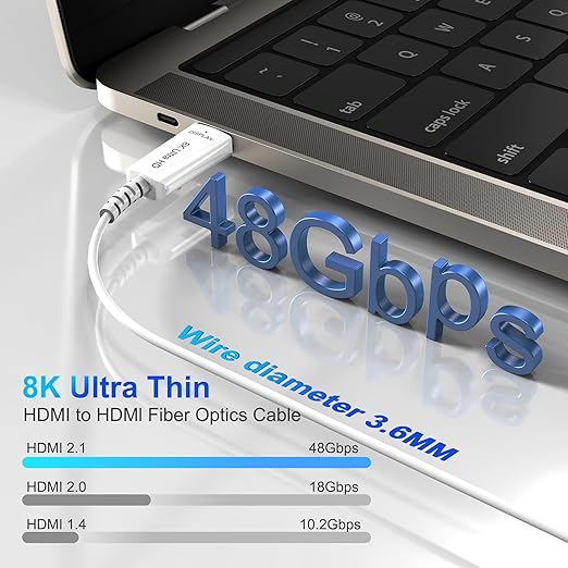 8K Fiber Optic HDMI Cable 10 FT, 8K@60Hz 4K@240Hz, Thin Extra Long HDMI Cable - Image 2