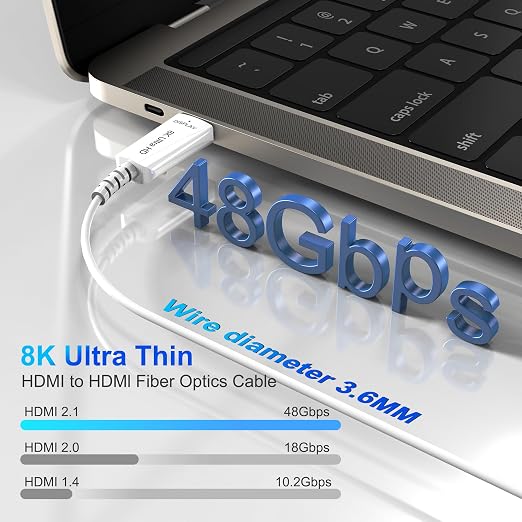 8K Fiber Optic HDMI Cable 115 FT, 8K@60Hz 4K@240Hz, Thin Extra Long HDMI Cable - Image 3
