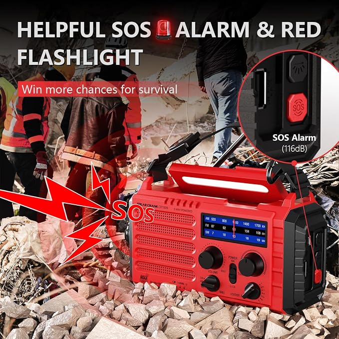 Emergency Solar Hand Crank Radio, AM/FM/SW NOAA Weather Alert Radio, Flashlight - Image 4