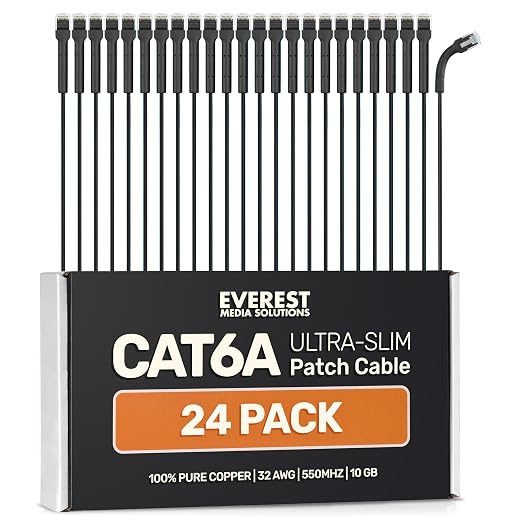 Everest Ultra Slim Cat6a Ethernet Patch Cables 3ft Black by EverestMediaSolutions