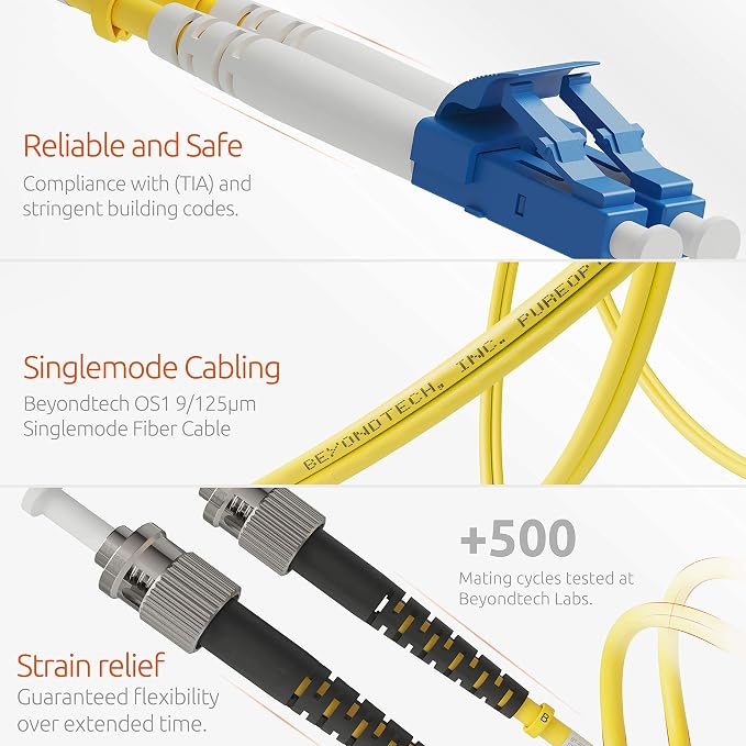 BEYONDTECH 3m LC to ST Fiber Patch Cable – UPC Single-Mode Duplex Fiber Optic - Image 4