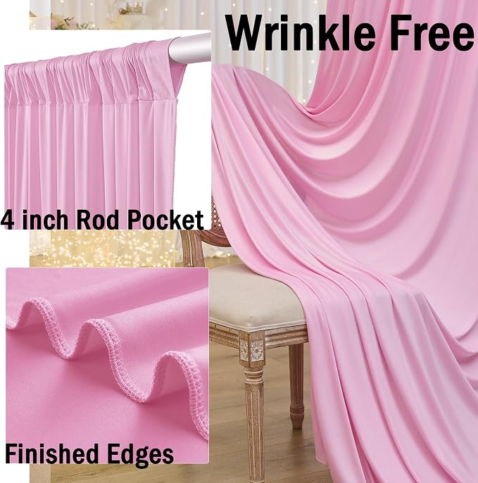 50ft x 12ft Wrinkle Free Pink Backdrop Curtains - Image 2