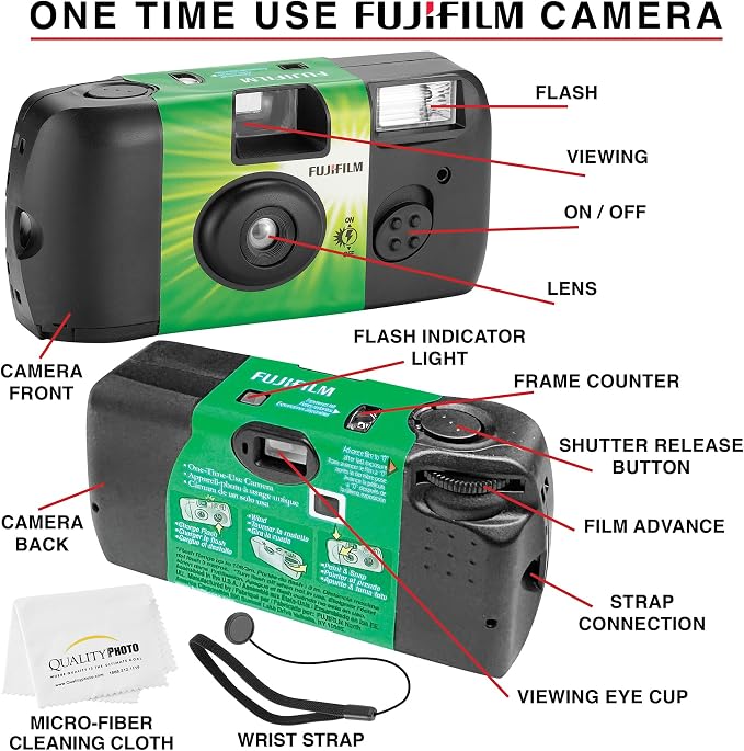 Fujifilm QuickSnap Flash 400 Disposable 35mm Camera + Hand Strap + Quality - Image 2