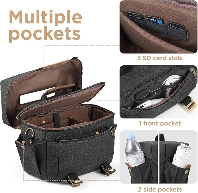 SMRITI Canvas DSLR Camera Bag Crossbody, Waterproof Messenger Camera Sling Bag - Image 3