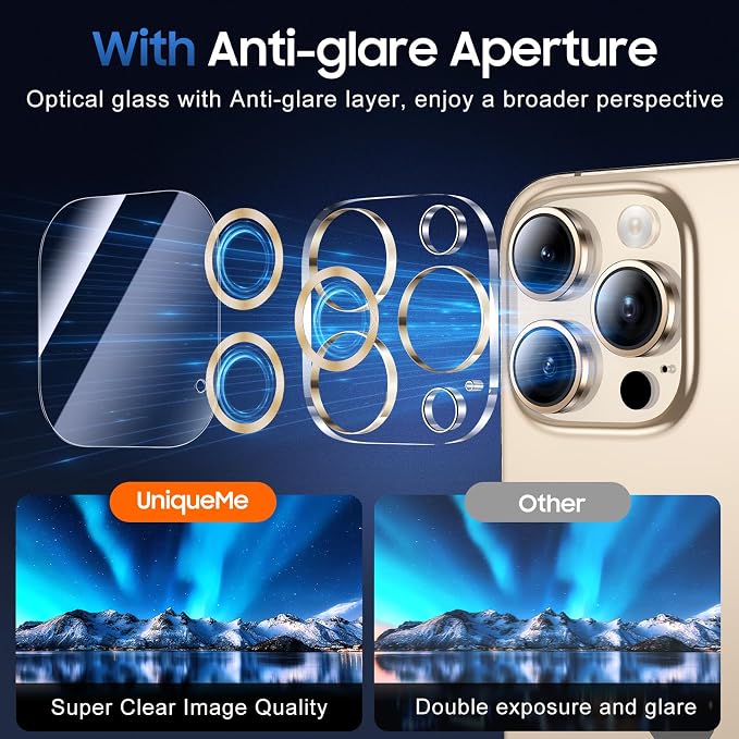UniqueMe for 3 Pack iPhone 16 Pro/iPhone 16 Pro Max Camera Lens Protector - Image 4
