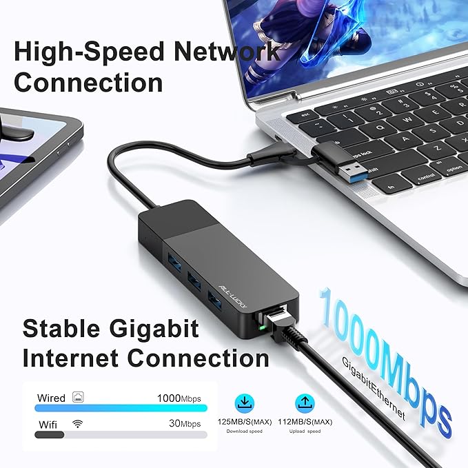 ALL-LUCKY USB to Ethernet Adapter, 4 in 1 USB C to Ethernet Adapter Hub - Image 5