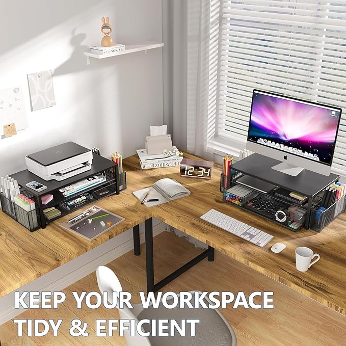 OPNICE Desk Organizer and Accessories, Dual Computer Monitor Stand Riser - Image 5