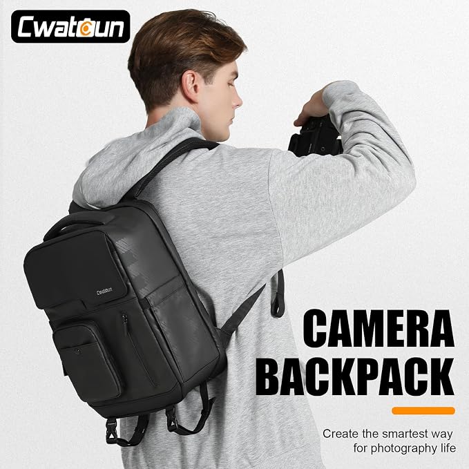 Cwatcun Waterproof Camera Backpack PU Leather Camera Bag - Image 8