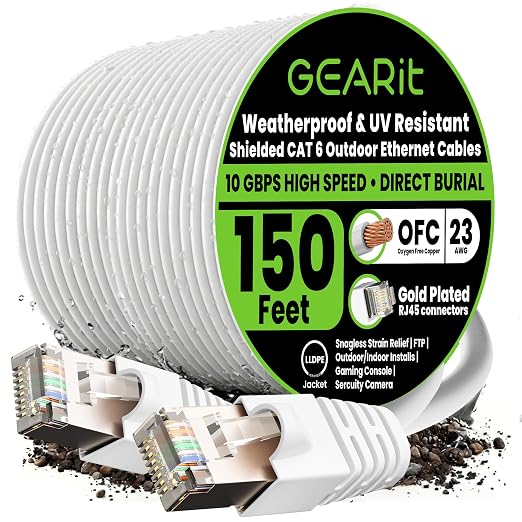 GEARit Cat6 Outdoor Ethernet Cable 23AWG Pure Copper, Waterproof, Direct Burial by GEARit
