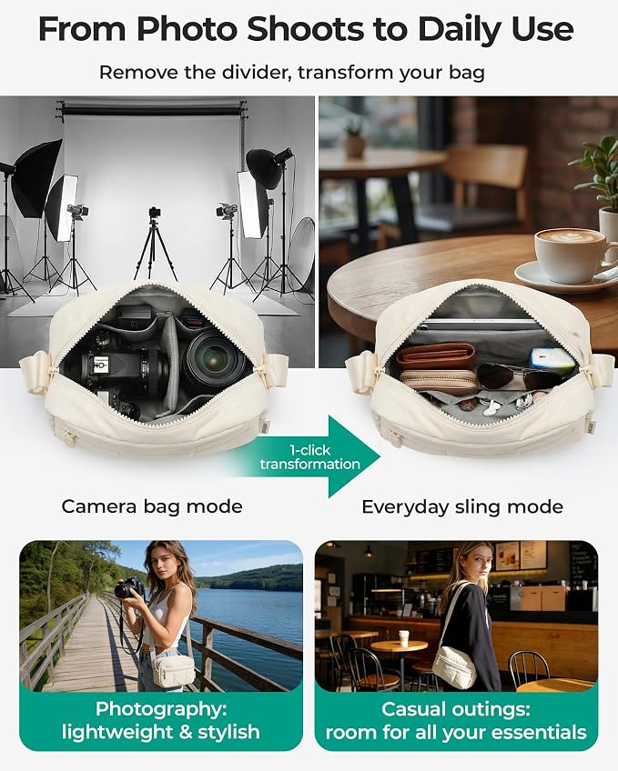 BAGSMART 2 in 1 Puffy Camera Sling Bag Small Camera Shoulder Bag - Image 6