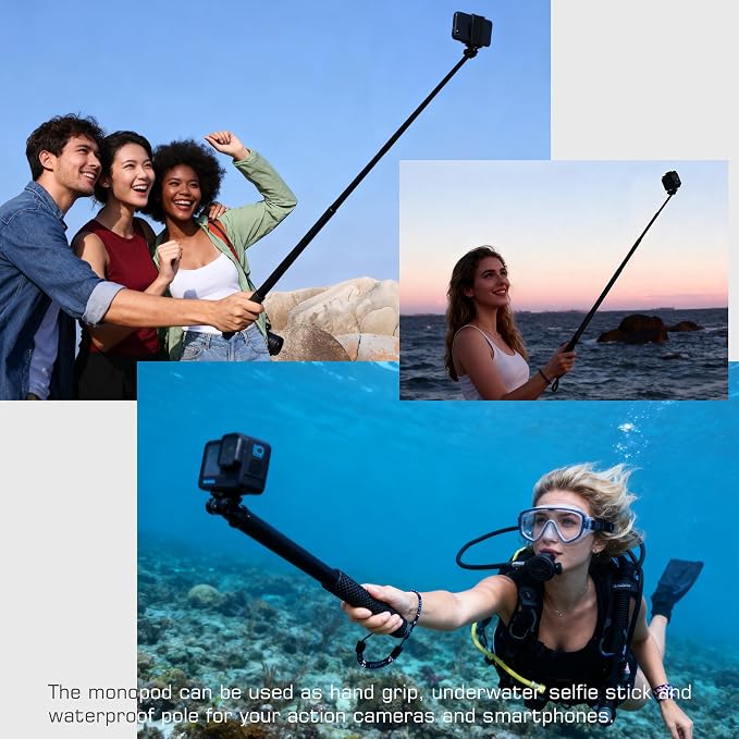 GEPULY Waterproof Selfie Stick for GoPro/DJI/Insta360/AKASO Action Cameras | - Image 8