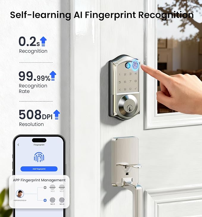 Veise VE017-D Smart Fingerprint Front Door Lock Set, App Control, 8-in-1 - Image 11