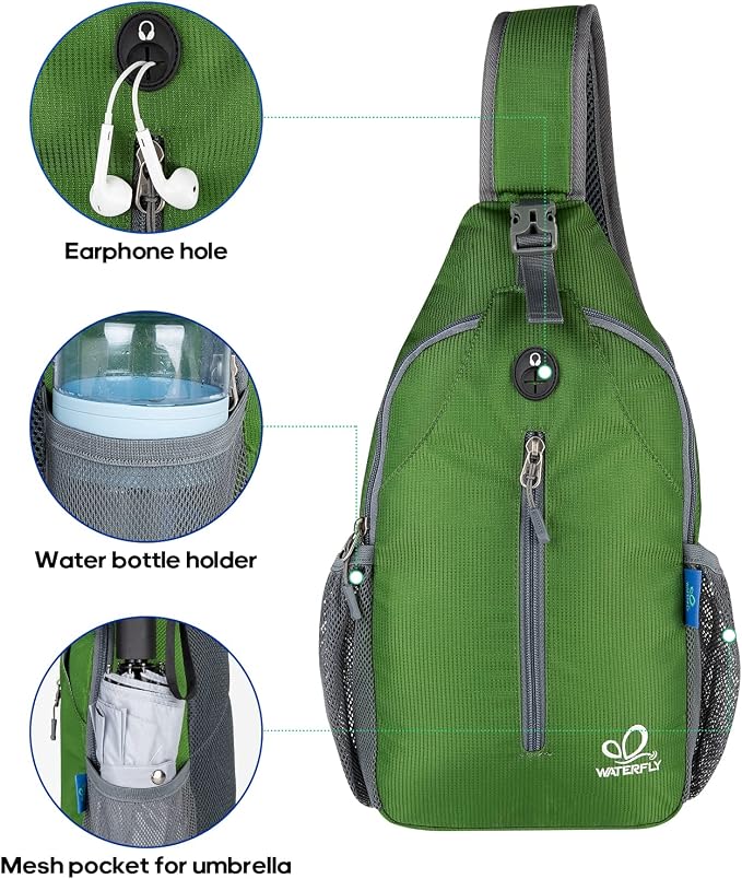 WATERFLY Crossbody Sling Backpack Sling Bag Travel Hiking Chest Bag Daypack - Image 5
