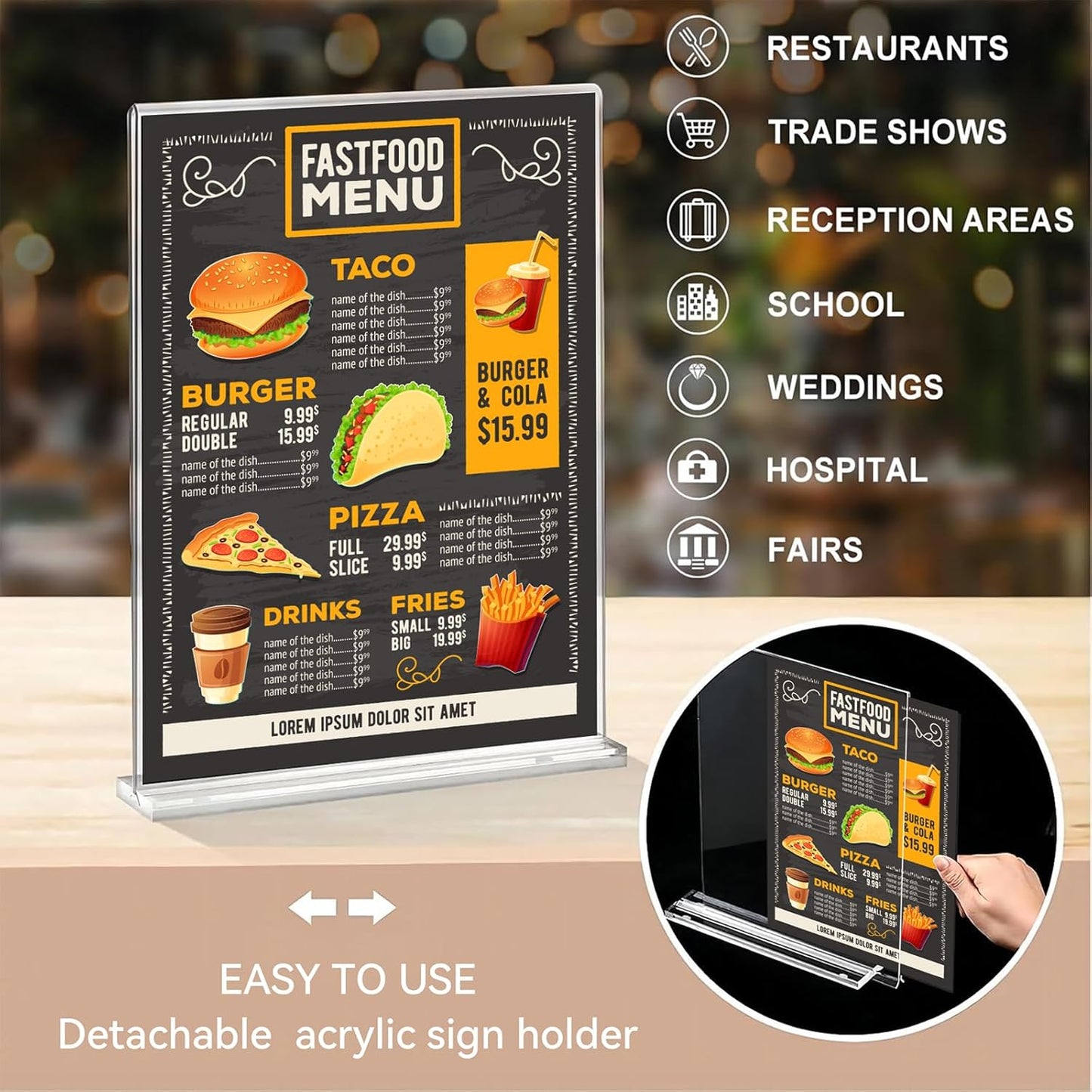 Daofary 3 Pack Acrylic Sign Holder 8.5 x 11 Clear Display Table Signs Stand, Double Sided T Shape Flyer Holder Plastic for Picture Paper Frame Holder Home Office Menu Retail Show Fair, transparent