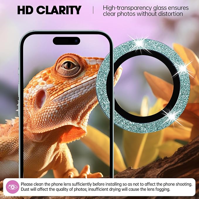 for iPhone 16/16 Plus Camera Lens Protector Bling Individual Metal Glitter Ring - Image 4