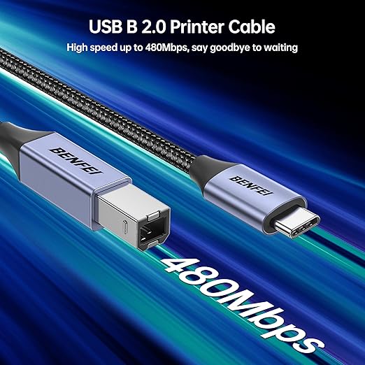 BENFEI USB B to USB C Printer Cable 6.6ft, Nylon Braided, Premium Aluminium - Image 3