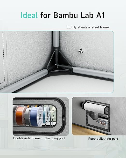 TOPCUBE 3D Printer Enclosure for Bambu Lab A1 Combo, Stainless Steel Frame - Image 6
