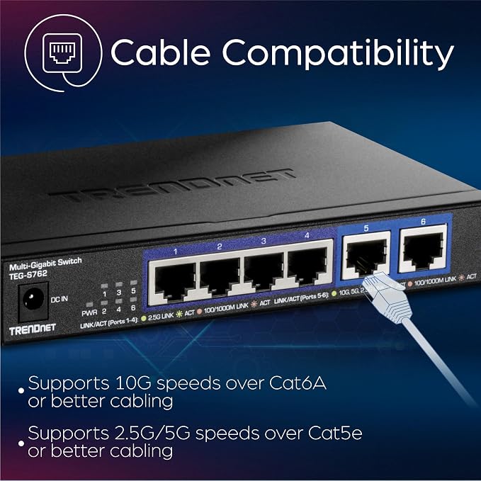 TRENDnet 6-Port 10G Switch, 4 x 2.5G RJ-45 Base-T Ports, 2 x 10G RJ-45 Ports - Image 12