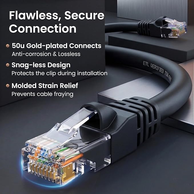 GEARit Cat 6 Ethernet Patch Cable 5 ft Black Cat6 Patch Cables 5ft - Image 4