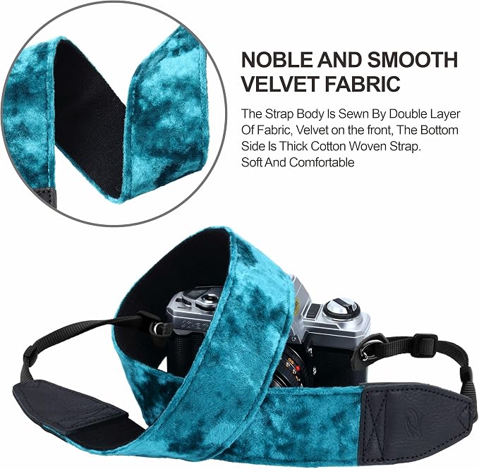 Padwa Lifestyle Peacock Blue Velvet Camera Strap - Image 4